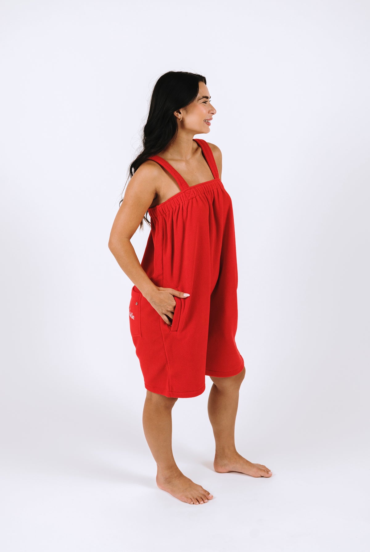 Red short onesie in 100% polyester polar fleece