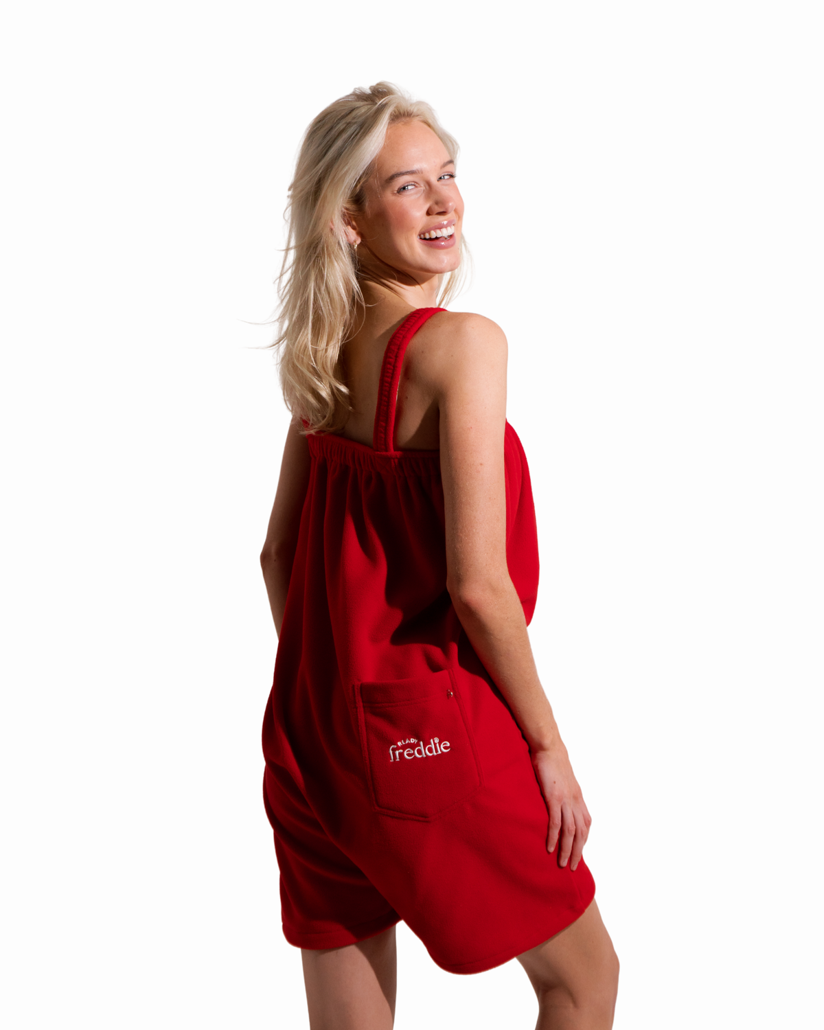 Cosy red short polar fleece one piece