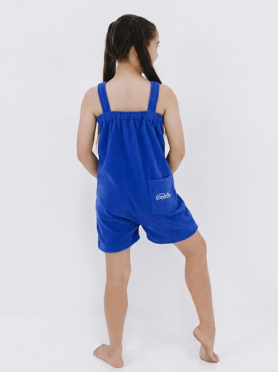 Royal blue kids onesie in 100% polyester polar fleece