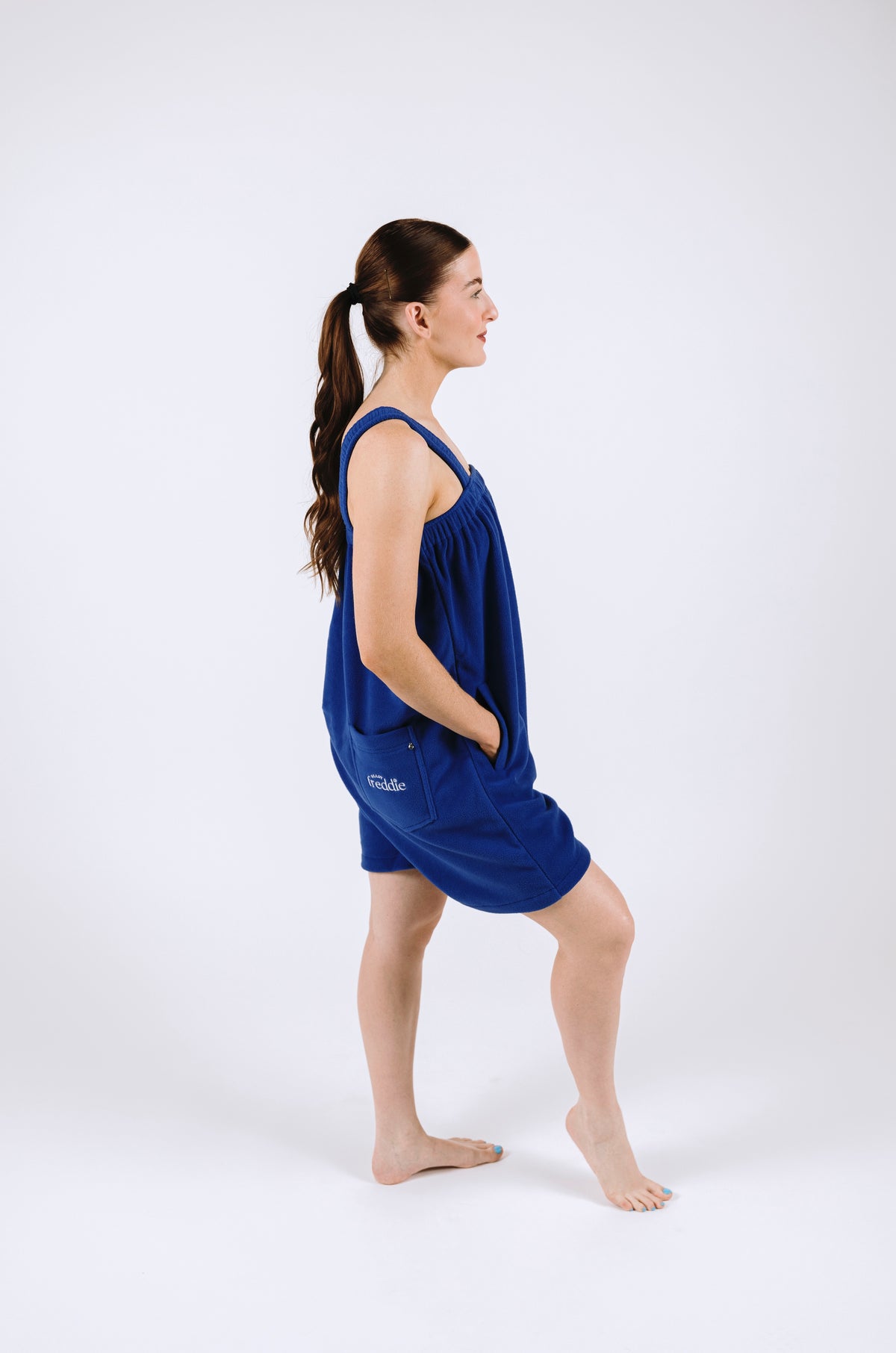 Royal blue short onesie in 100% polyester polar fleece