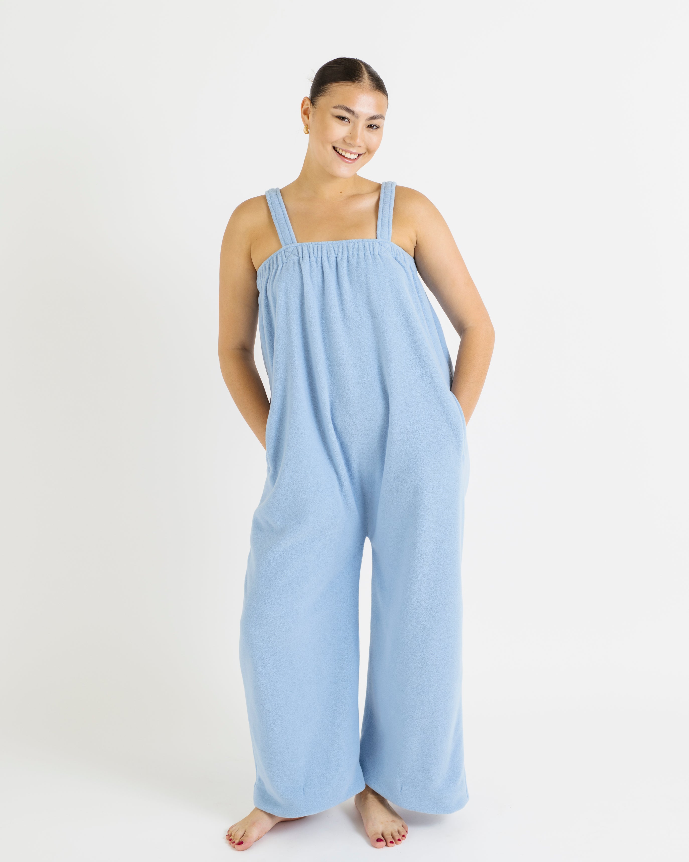 Sky blue long Ready Freddie polar fleece onesie