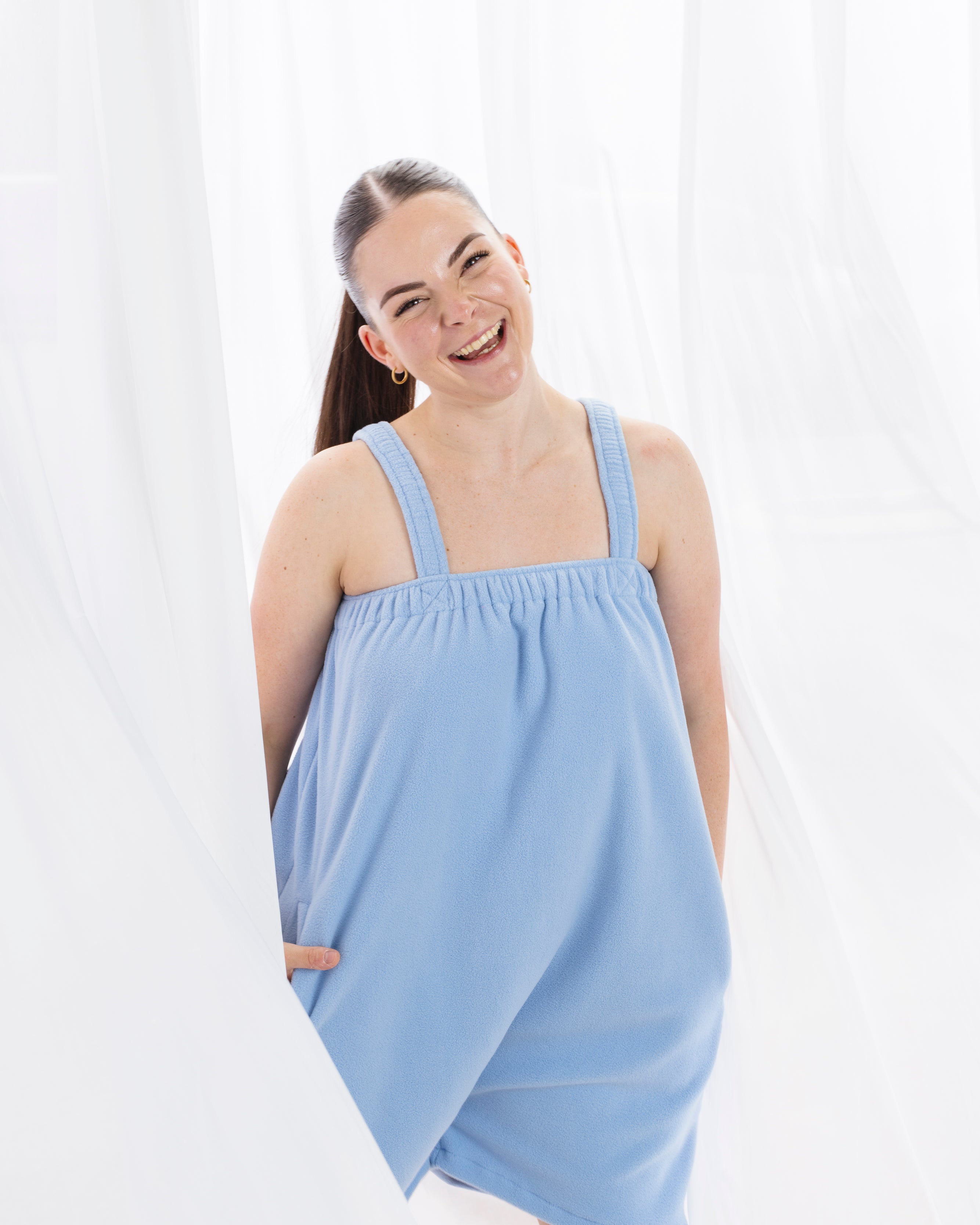 Sky blue short onesie in 100% polyester polar fleece