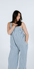 Sky blue signature stripe long onesie in ultra soft polar fleece