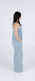 Sky blue striped long fleece onesie for getting ready