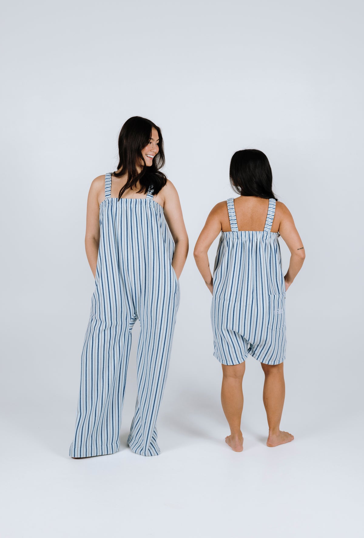 Ultra soft sky blue striped long polar fleece one piece