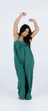 Teal green long fleece onesie for getting ready