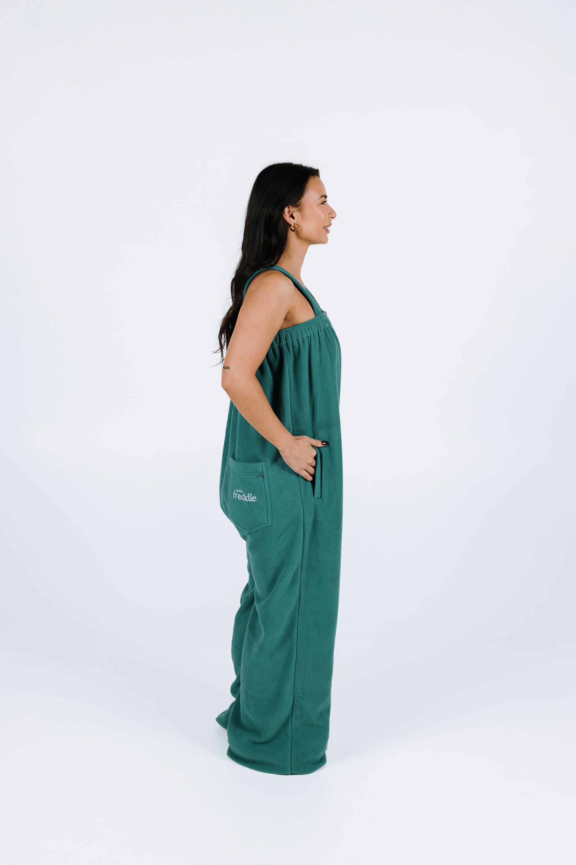 Cosy teal green long polar fleece one piece
