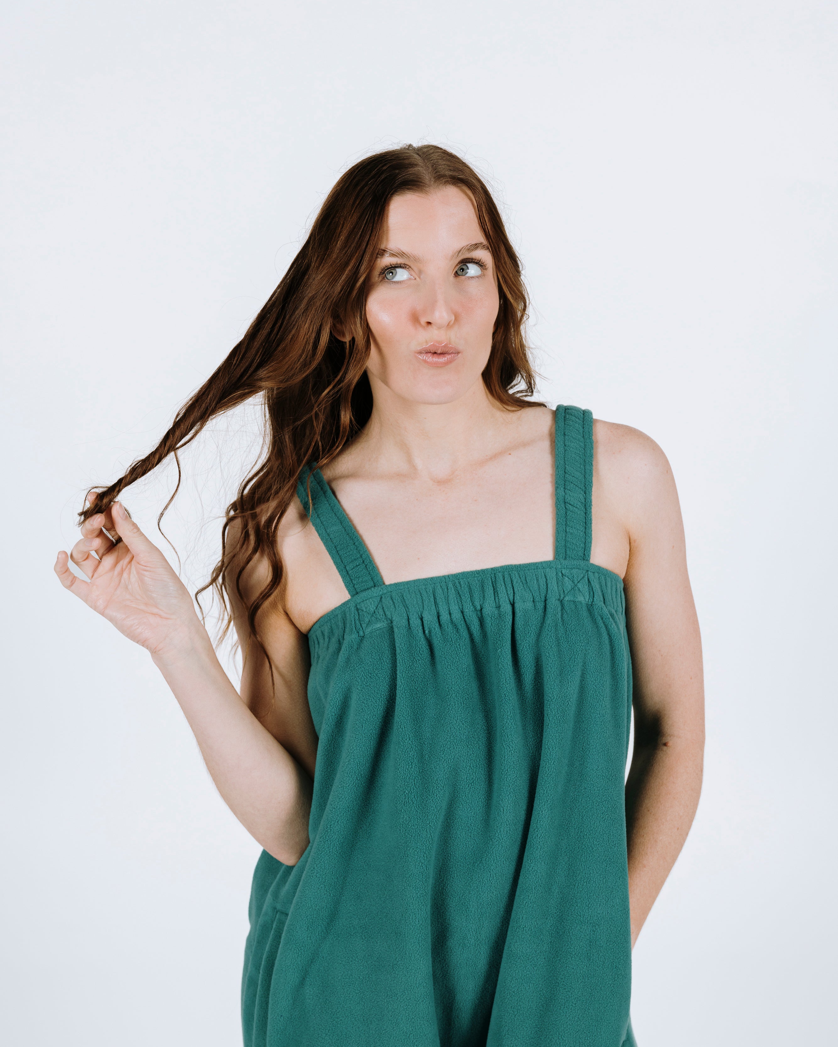 Teal green short onesie in 100% polyester polar fleece