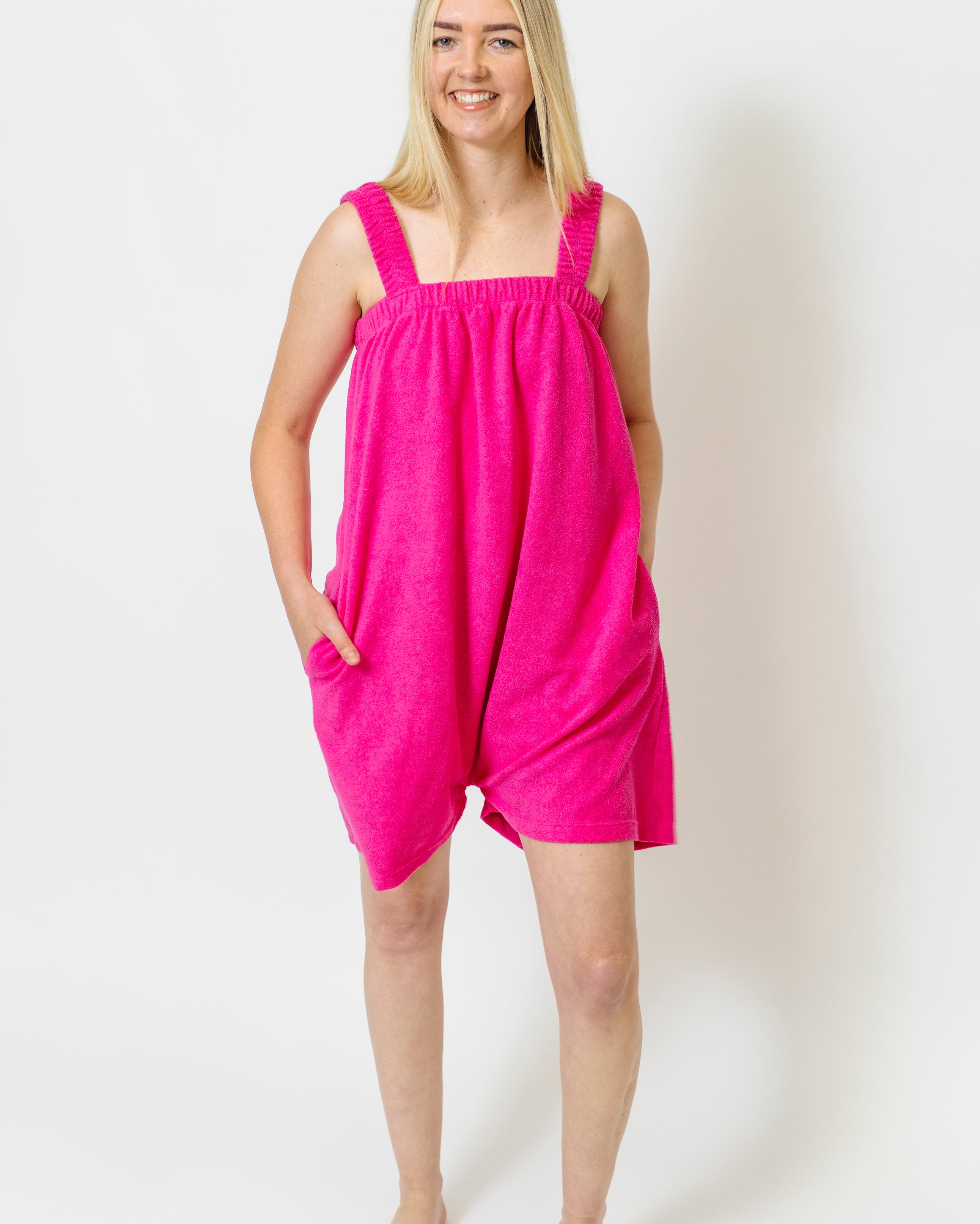 Tropical pink terry towel Freddie onesie