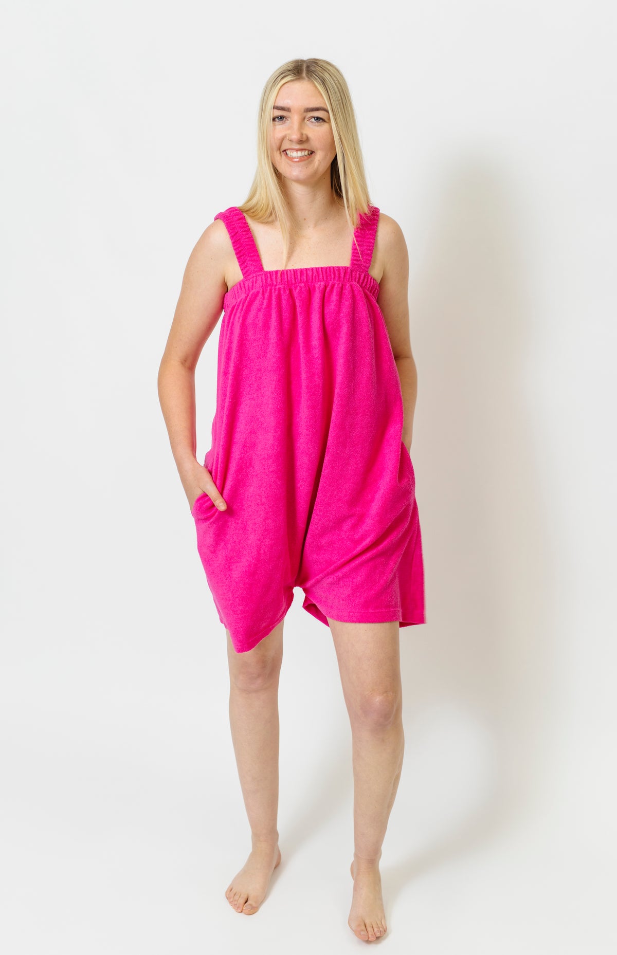 Tropical pink terry towel Freddie onesie