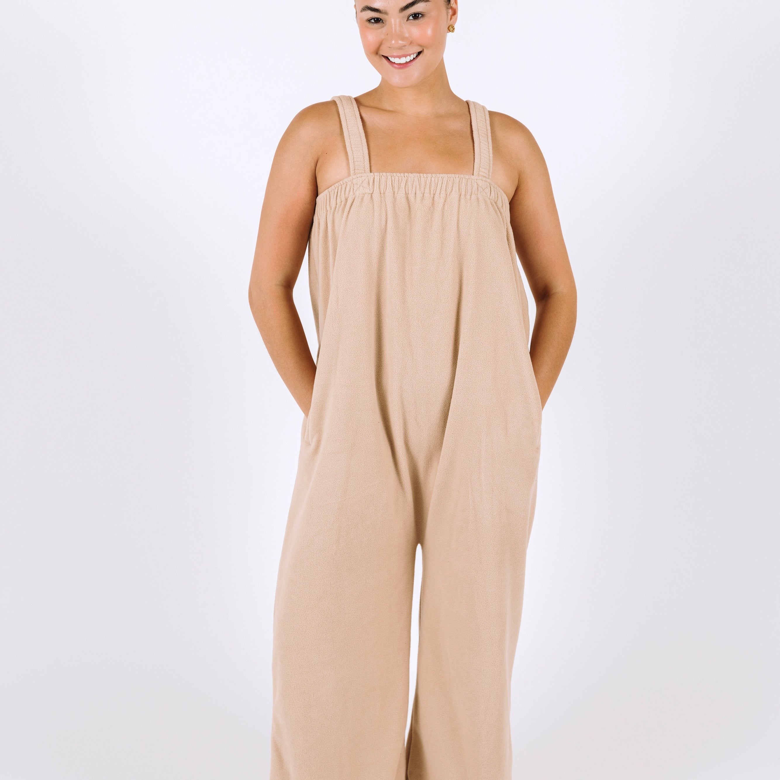 Vanilla latte beige long Ready Freddie polar fleece onesie