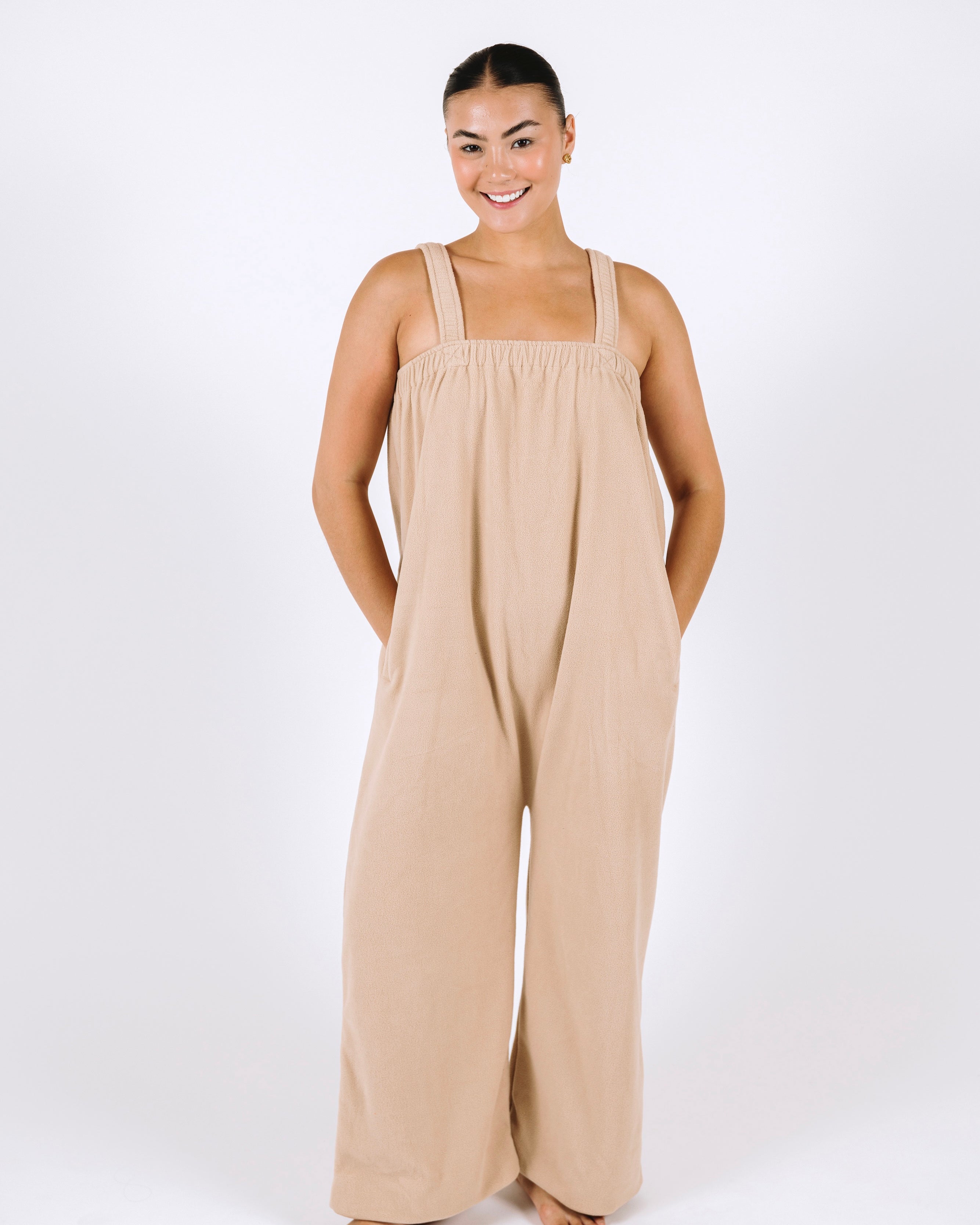Vanilla latte beige long Ready Freddie polar fleece onesie