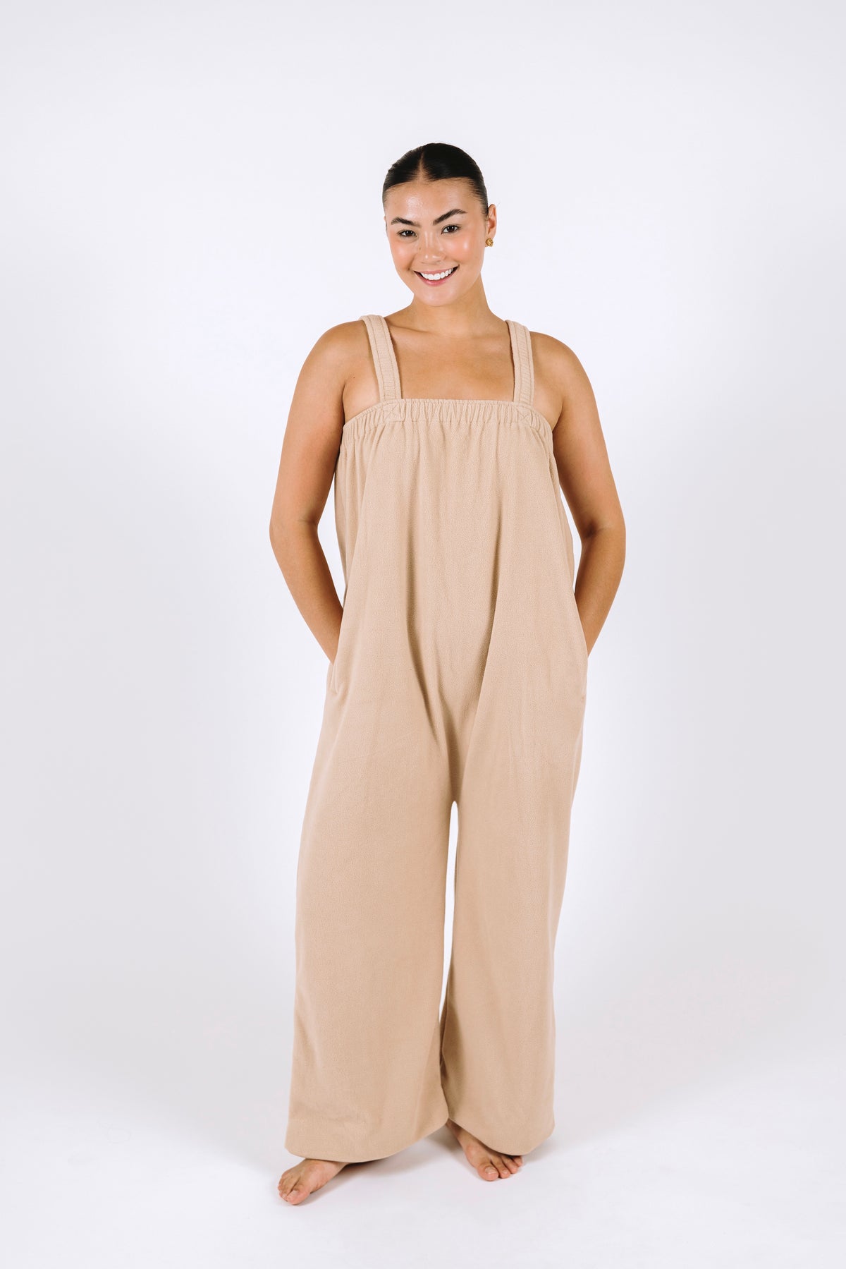 Vanilla latte beige long Ready Freddie polar fleece onesie