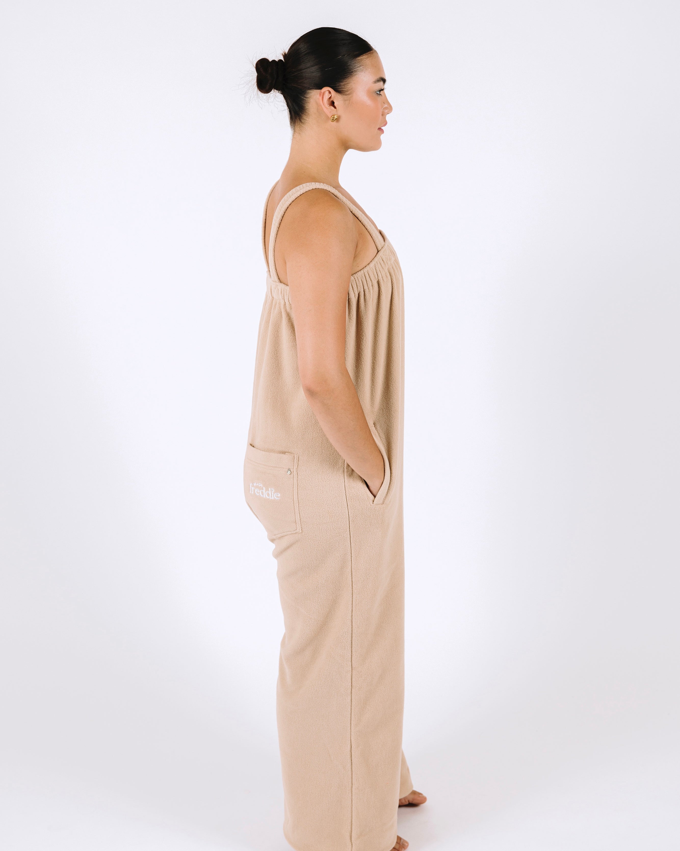 Vanilla latte beige long onesie in 100% polyester polar fleece