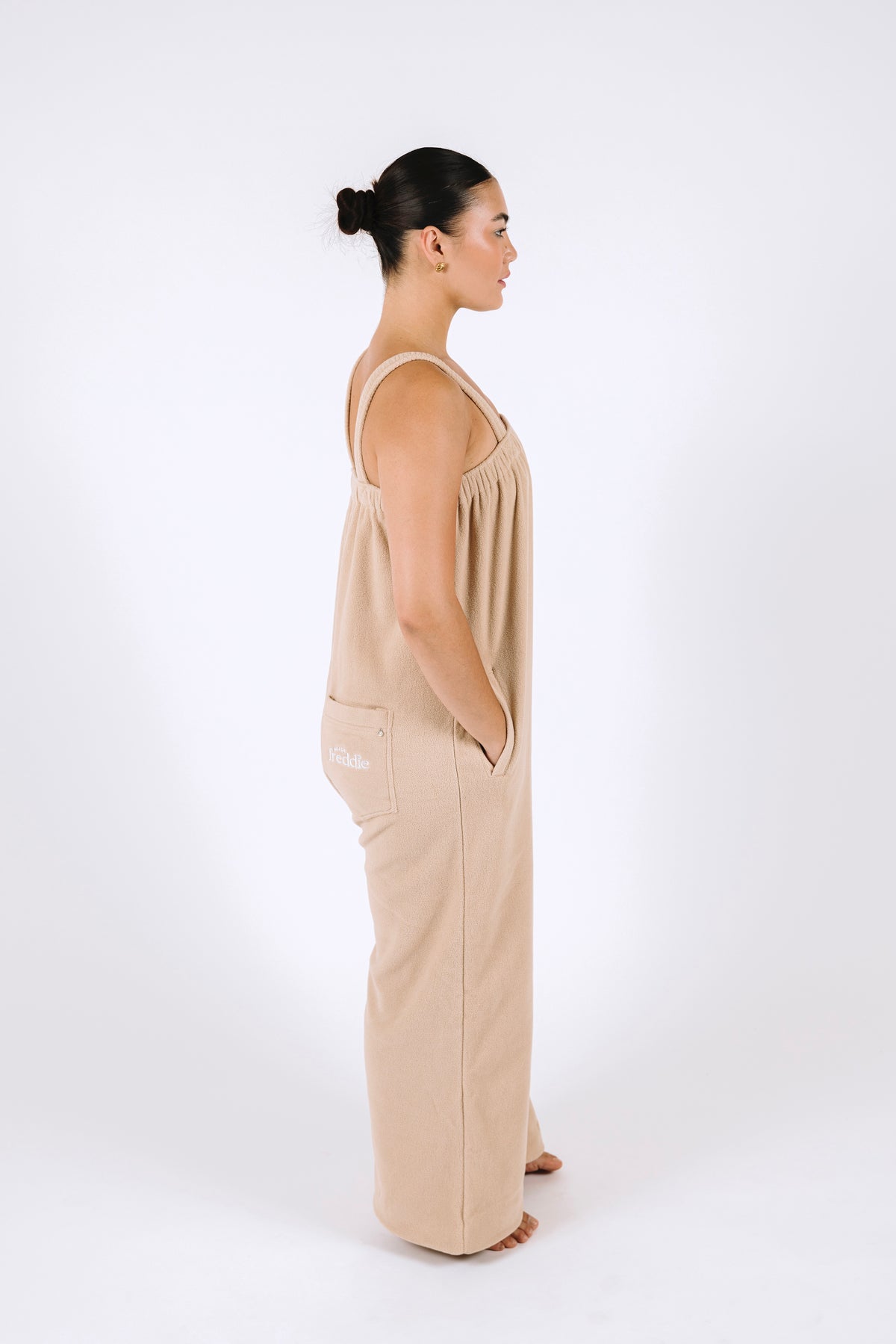 Vanilla latte beige long onesie in 100% polyester polar fleece