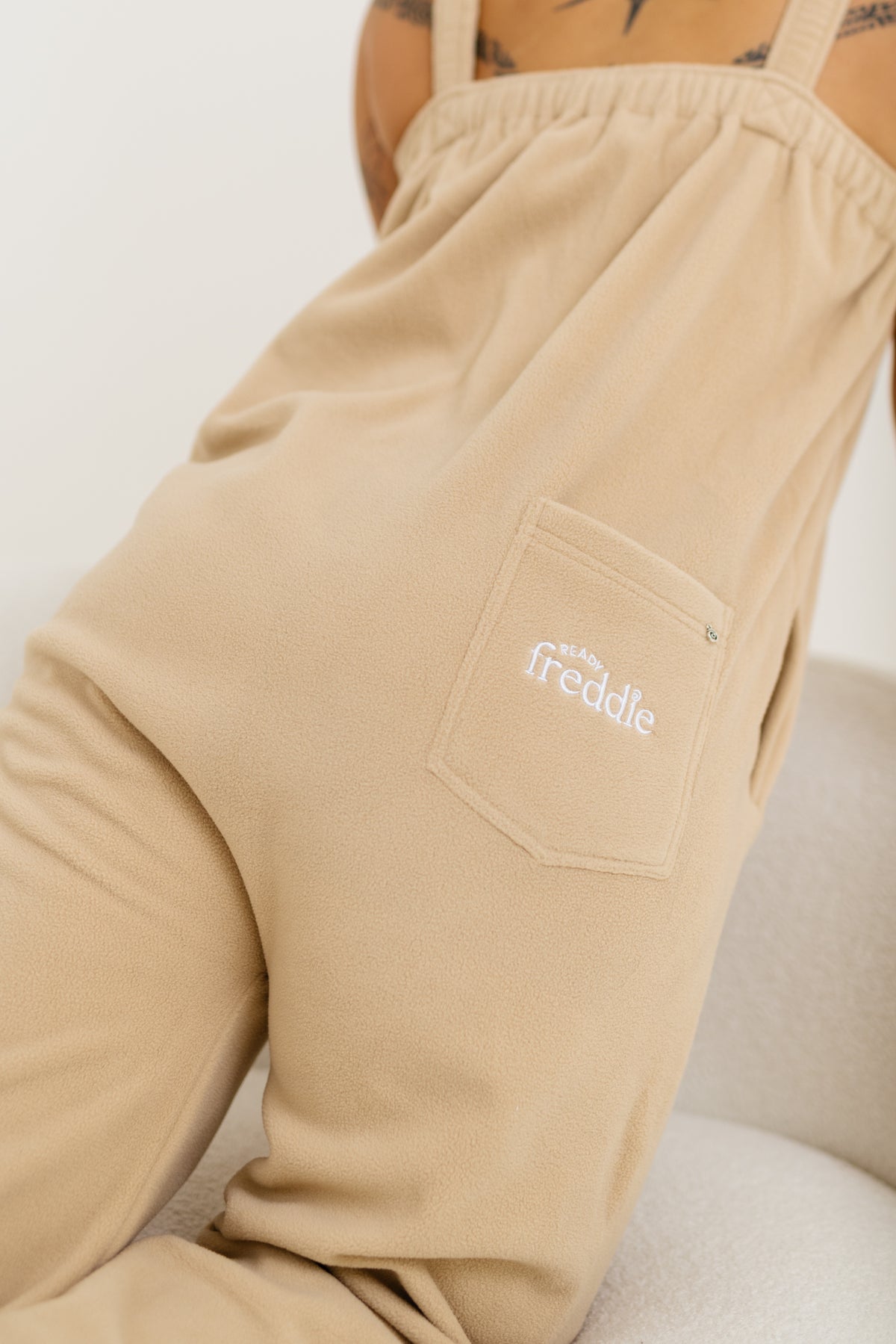 Vanilla latte beige long onesie in Adult and Plus sizes