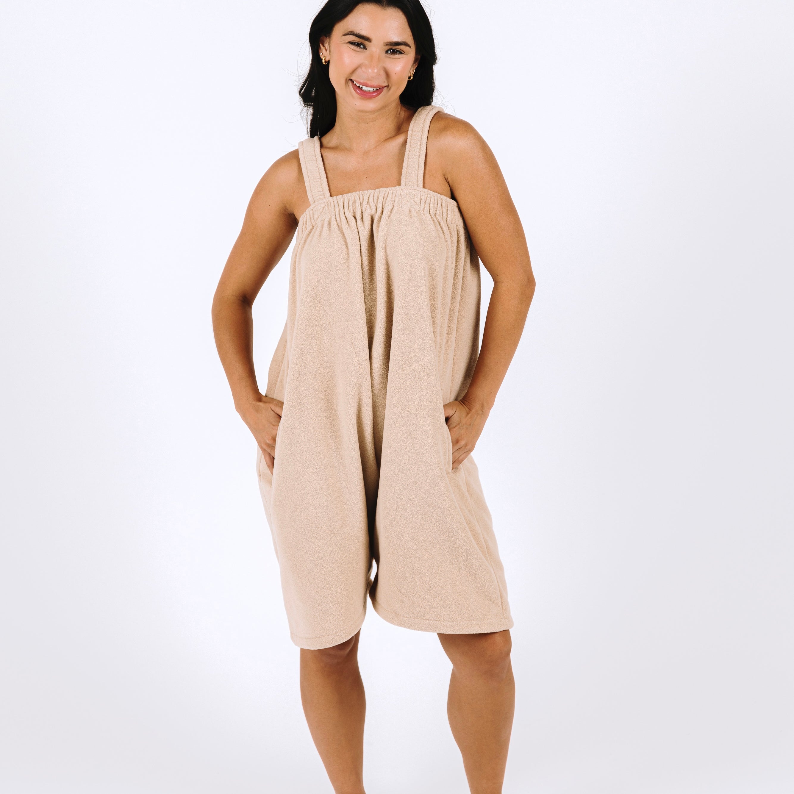 Vanilla latte beige short Ready Freddie polar fleece onesie