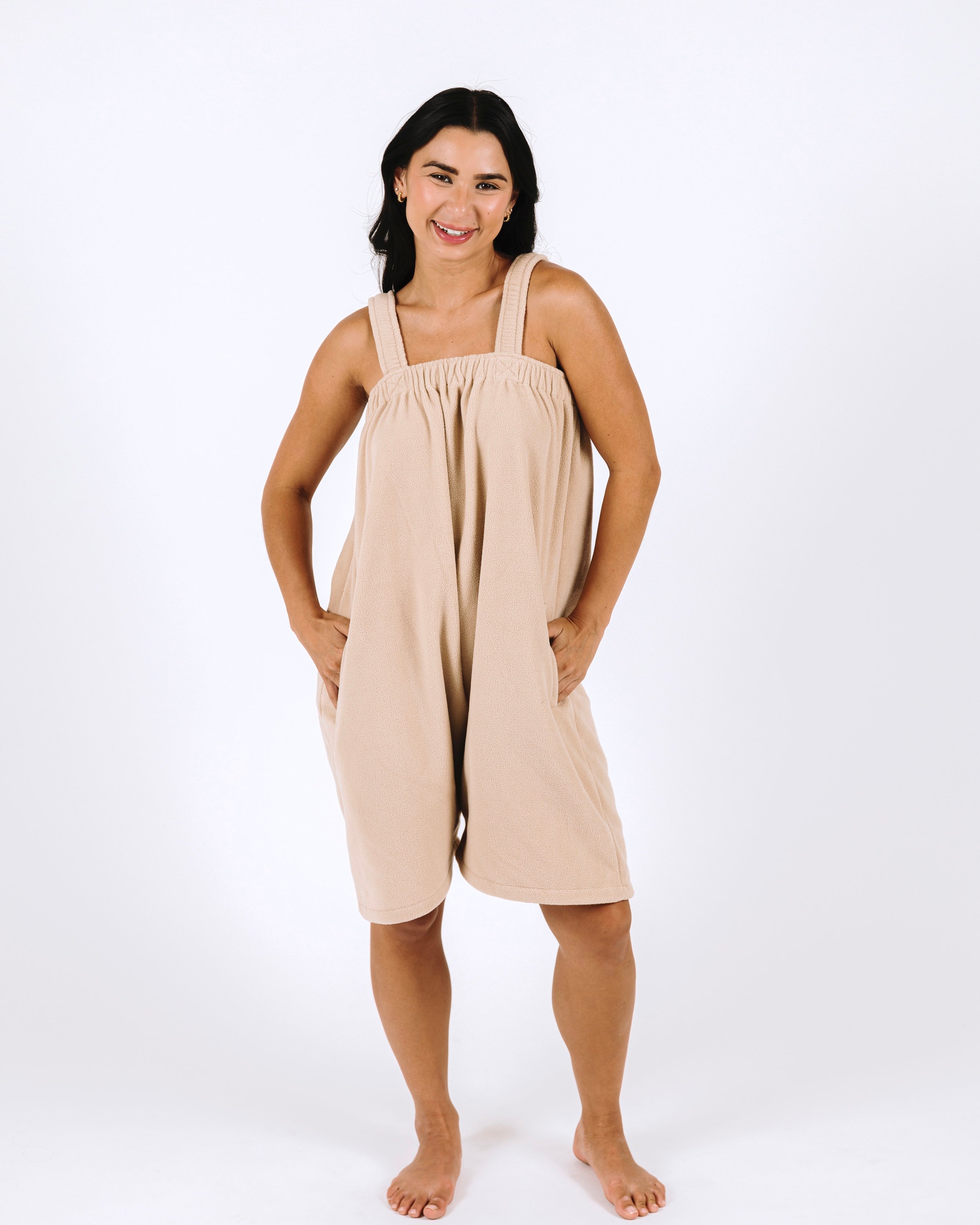Vanilla latte beige short Ready Freddie polar fleece onesie