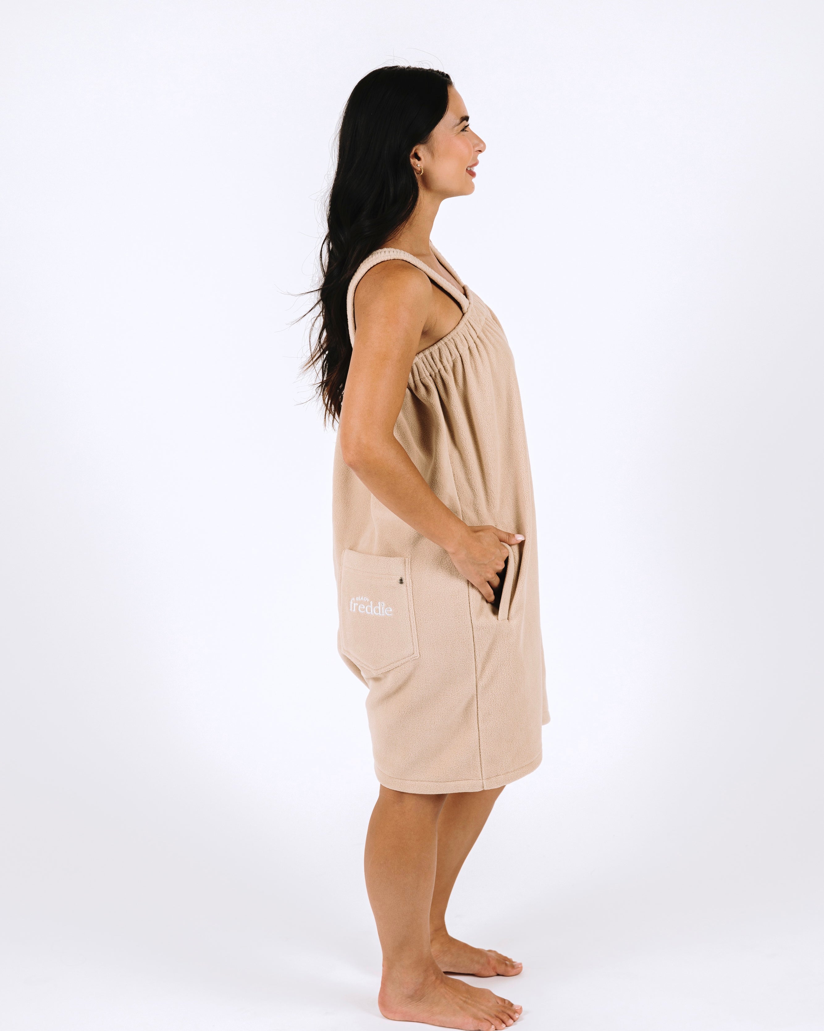 Vanilla latte beige short onesie in 100% polyester polar fleece